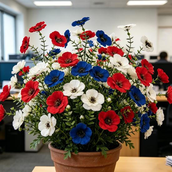 10 Pcs Artificial Fake Pansy Flowers for Outdoor Patriotic Red White Blue UV Resistant Faux Silk Flowers for 4th of July Front Door Porch Patio Window