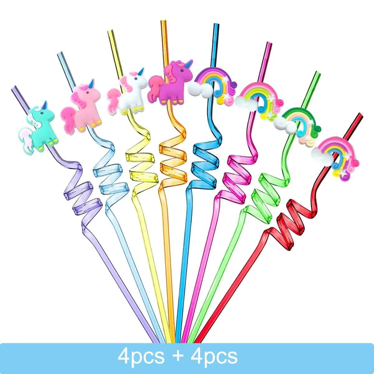 

8-24PCS Curly Colored Reusable Children s Straws, Mermaid, Rainbow, Little Mary Straws For Princess Birthday Party Decorations Random Color