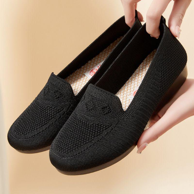 Women's Woven Mesh Cloth Soft Sole Shoes Hollow Out Breathable Slip-on ...