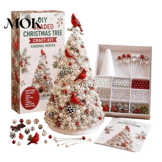Beaded Tree Craft Kit DIY Christmas Beading for Adults Beginners, Handmade 3D Ornament with Full Relaxing Activity Tools And Plastic Beads Desktop