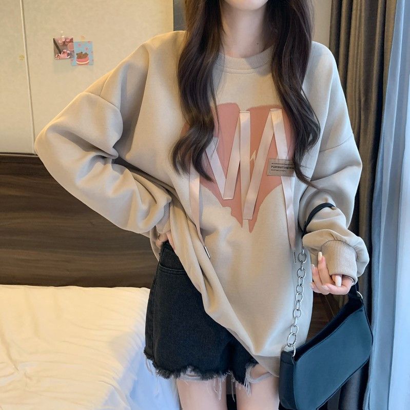 

Пуловер с круглым вырезом, женский осенний стиль, дизайн, свободный топ с длинными рукавами для небольшой толпы L абрикосовый