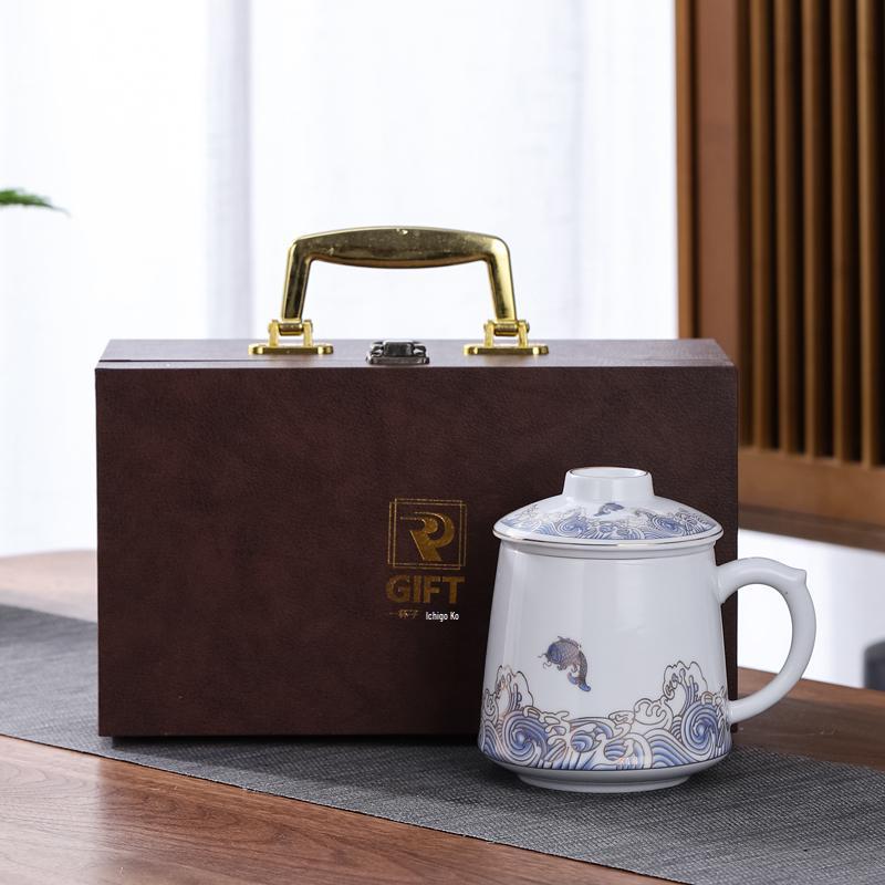 Ceramic Tea Infuser Mug with Lid and Custom Logo - Large Capacity