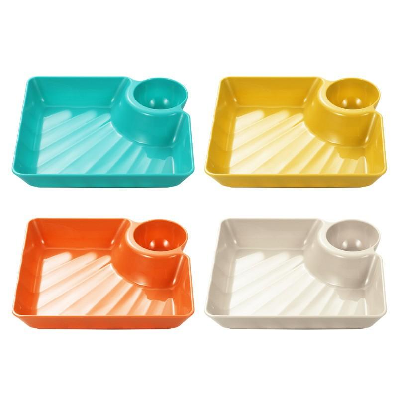 Wielofunkcyjny Uchwyt na Ketchup do Frytek Talerz na Pierogi z Talerzykiem na Ocet Naczynie na Przekąski Naczynie na Przyprawy 2-przegródkowe Pierogi Deser