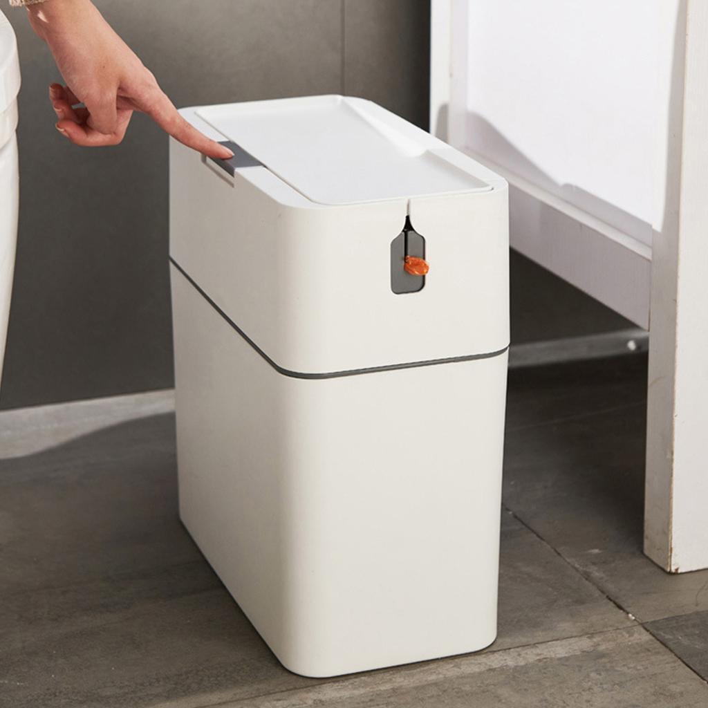 Bathroom Trash Bin with Toilet Brush Trash Can Automatic Packaging Garbage Bin with Press Top Lid for Kitchen Toilet