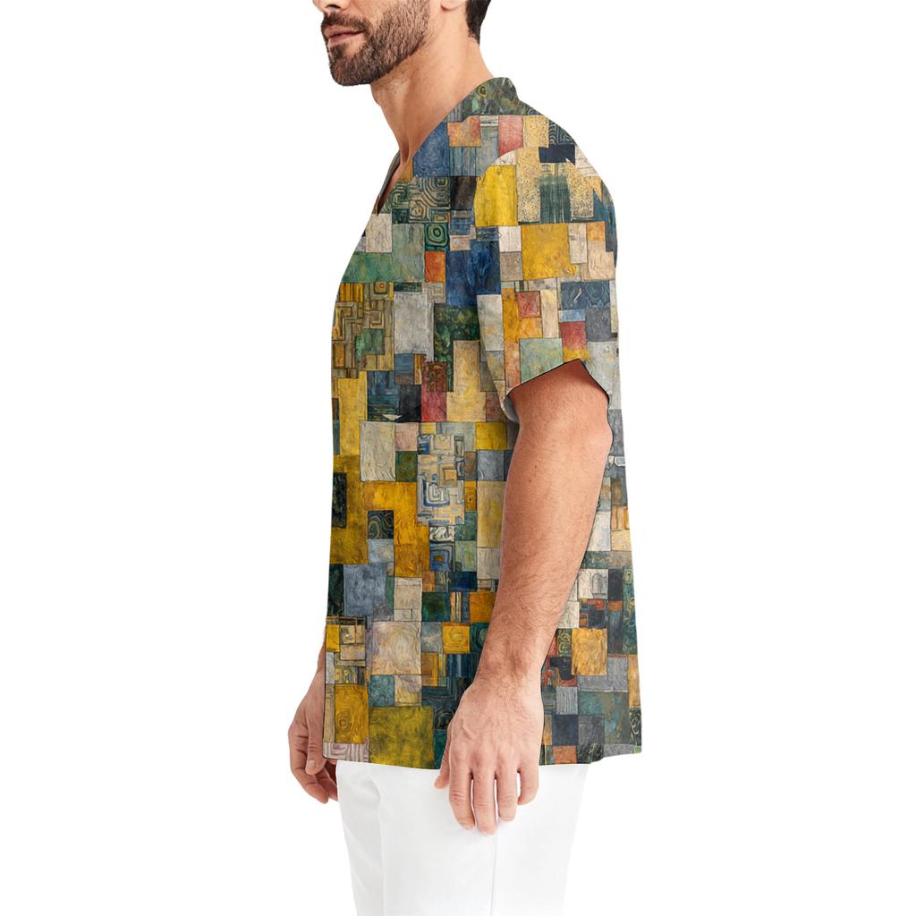 Men's Printing Short Sleeve V-neck Working Blouse Chest Pocket Carer Top