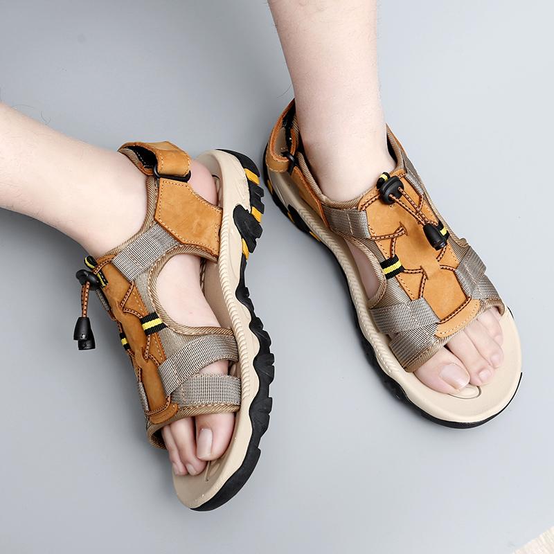 Leather Men Water Beach Sandals Summer Outdoor Casual Closed Toe Sports Sandals Non-slip Soft Hiking Wading Sneakers