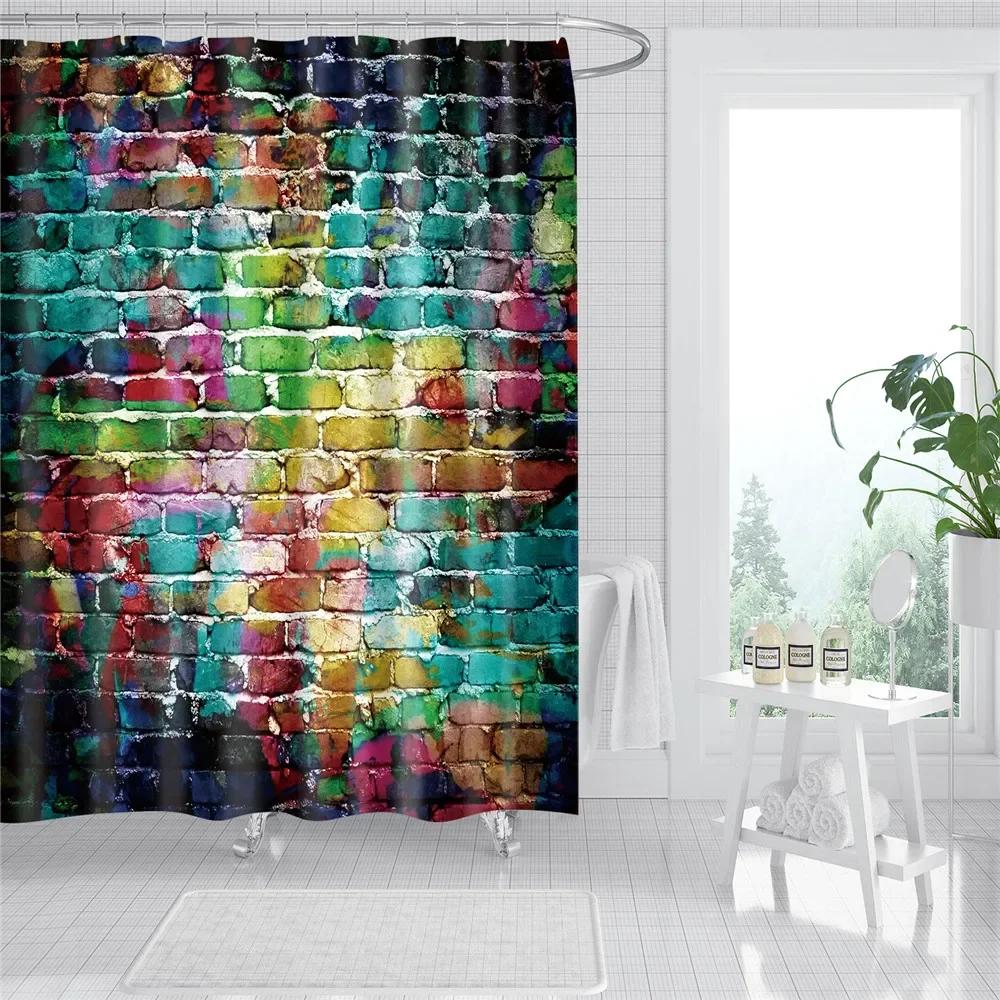Abstract Geometric Stripes Printing Shower Curtains Home Hotel Bathroom Decoration Bath Curtains Waterproof Bathroom Curtains