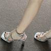 Fashion Diamond-style Sandals for Women, 2025 New Summer, Silver Square Toe, One-line Buckle, Thick-heeled High Heels