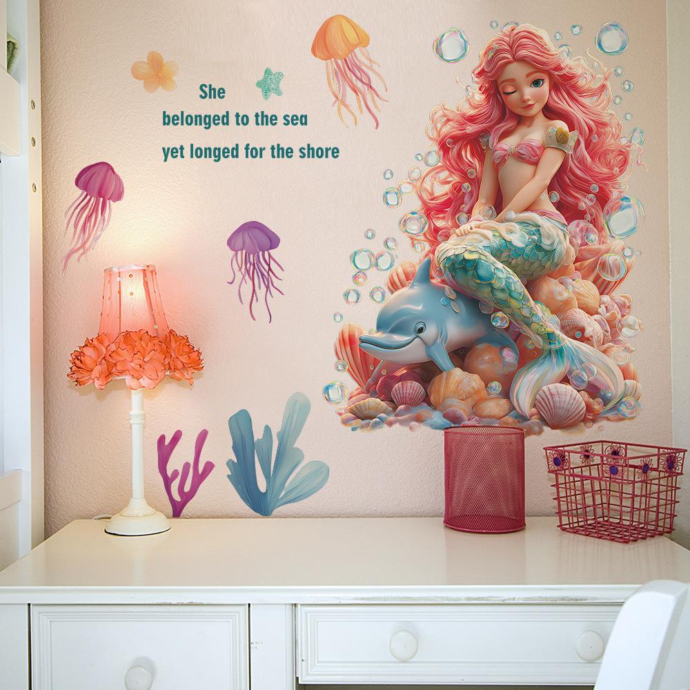 Mermaid Princess, Marine Creatures and English Slogans, Bathroom Home Decoration Stickers