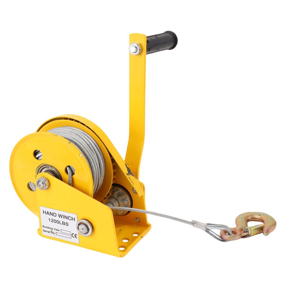 Hand Winch Heavy Duty with Auto Brake 2 Way Self Locking Compact Manual for Boat Trailer Truck 1200lbs with 20m Rope Hook