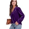 Plus Size Women's Pleated Long Sleeve V Neck Casual Loose Commuter Top