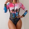 European and American Swimsuit One-piece Long-sleeved Mesh Stitching Surf Suit