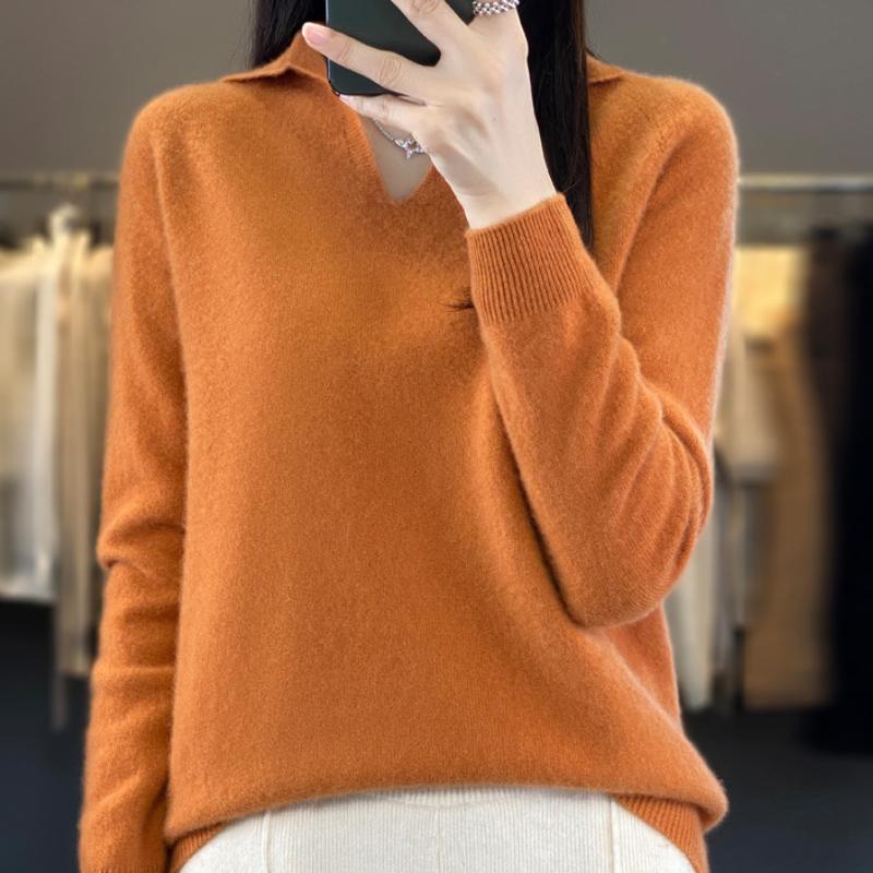 First-line Ready-to-wear Lapel Cardigan for Women In Autumn and Winter Loose and Versatile Cashmere Knitted Base Shirt Soft Pullover Sweater