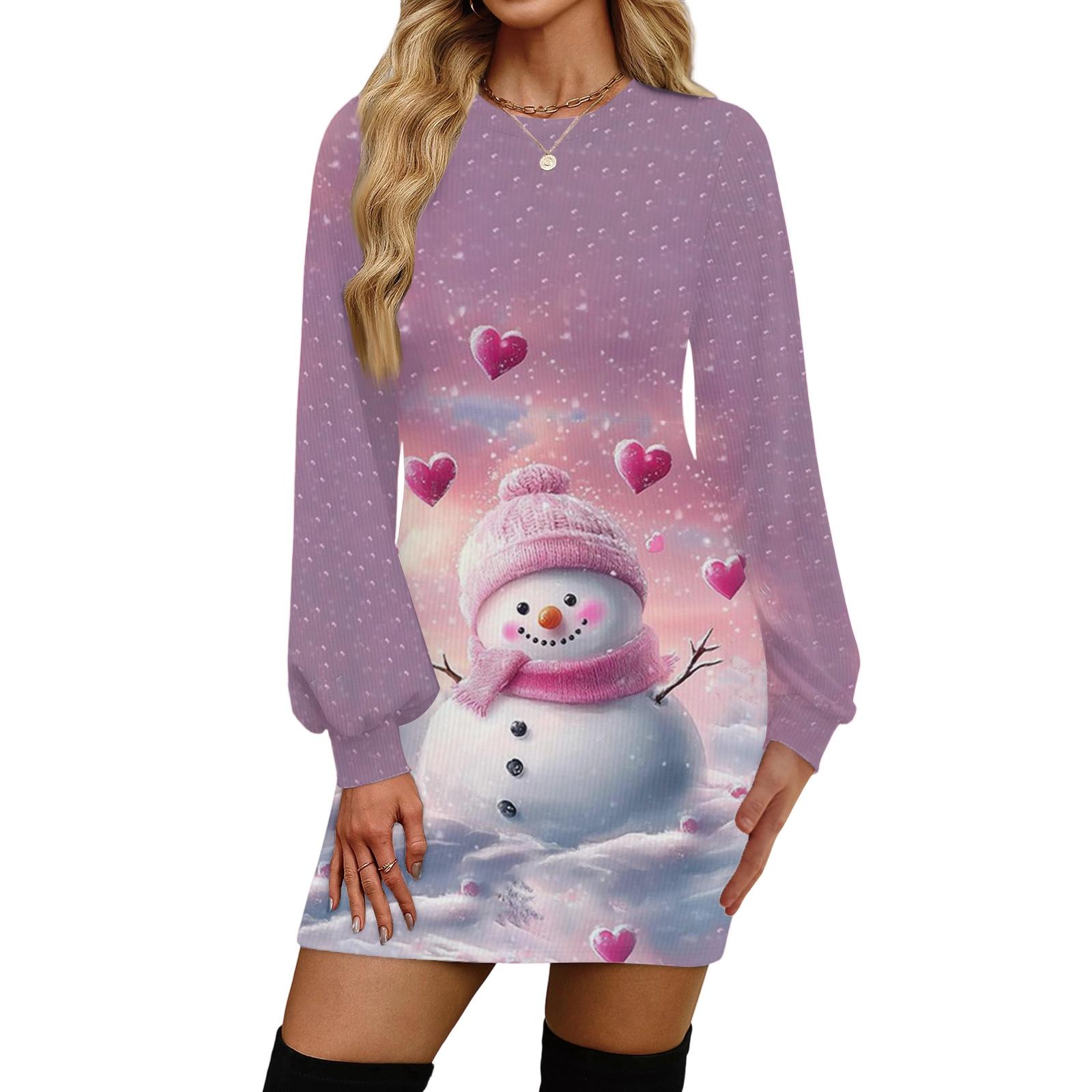 

Женское модное повседневное платье с рождественским принтом, круглым вырезом и длинным рукавом S