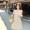 New Rice Apricot Polka Dot Sleeveless Dress for Women's Summer Temperament Is Thin, Loose, Straight, Medium and Long A-shaped Skirt
