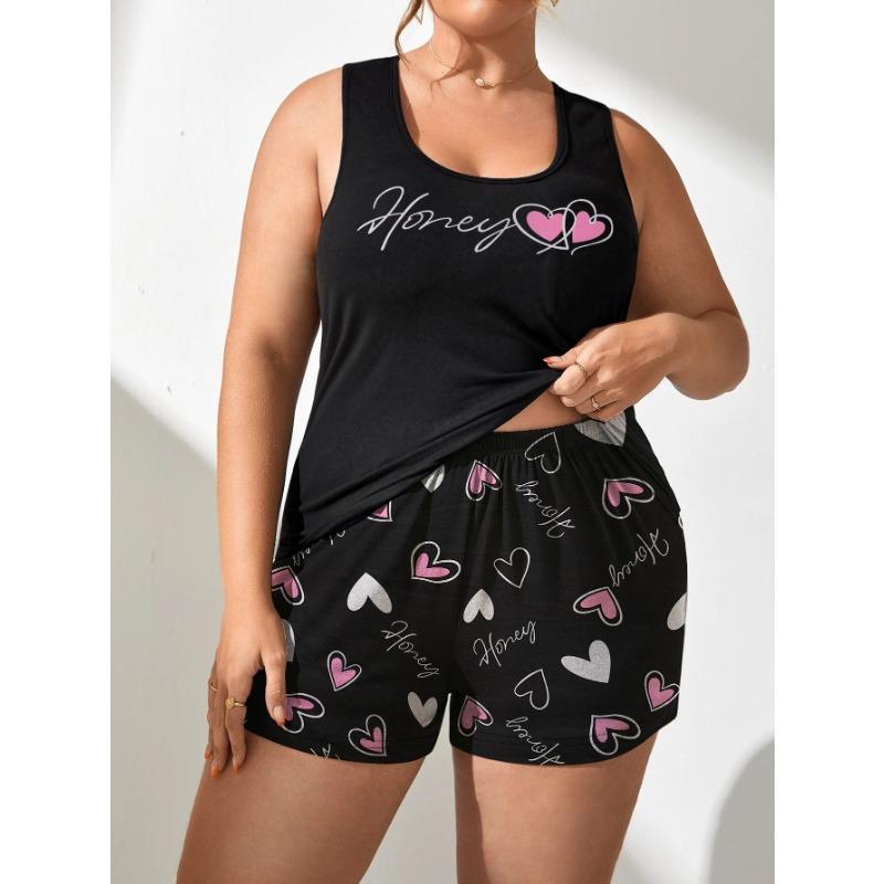 Damen Sommer Pyjamas Übergröße Ärmellose Weste Kurzarm Shorts Lockerer lässiger Homewear-Anzug