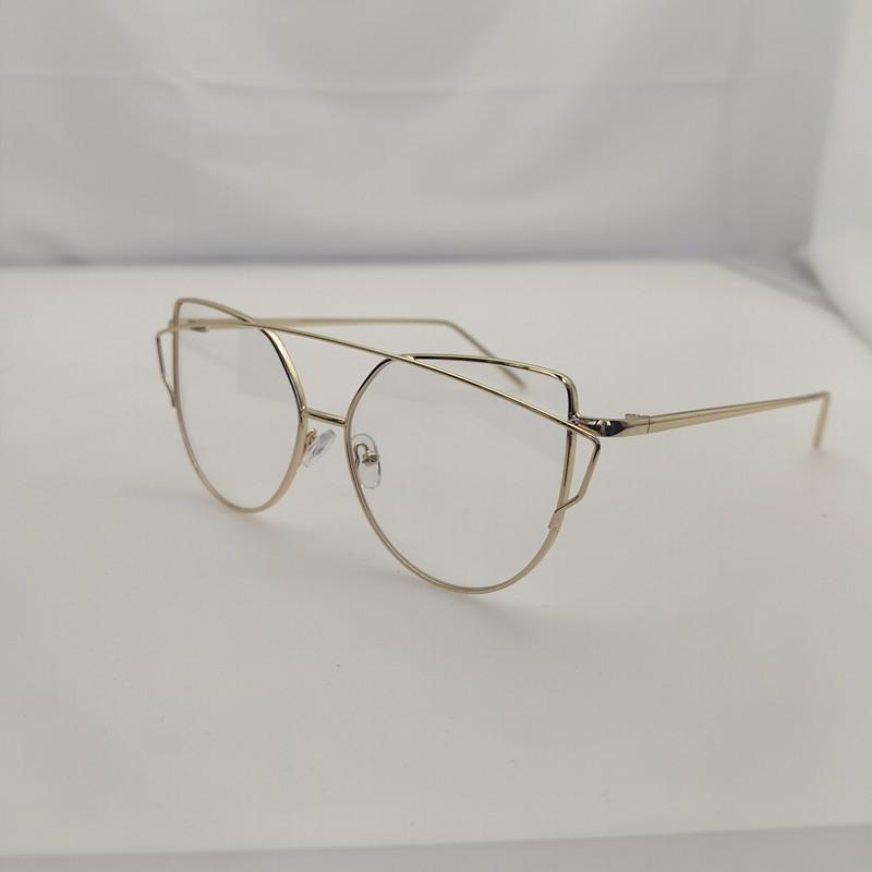 New Cat Eye Eyeglasses  Women Vintage Oversized Metal Glasses Frame Men Anti Blue Light Glasses Gold Optical Spectacle