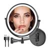 8" Wall-Mounted Folding LED Vanity Mirror - Double-Sided, Lighted, Magnifying for Bathroom Makeup