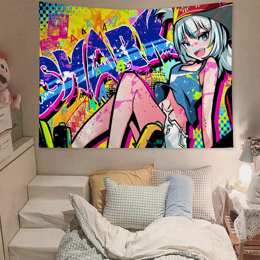 Cute GGawr Gura Tapestry Wall Hanging Tapestry Art Deco Blanket Curtain Hanging At Home Bedroom Living Room Decor