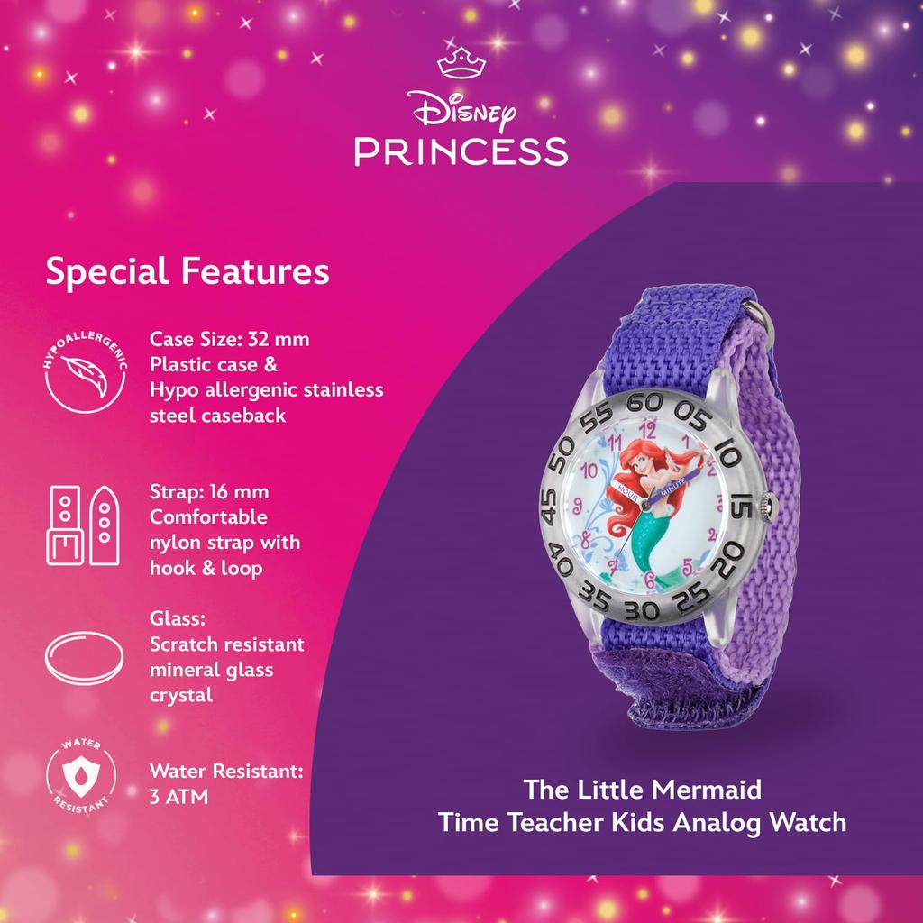 Disney Ariel Girls Plastic Time Teacher One Purple Watch, Size,