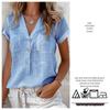 Blue V-Neck Button Short-Sleeve Women's Top - Summer Collection