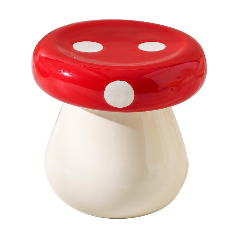 Cute Mushroom Ceramic Toothpick Holder Cotton Swab Storage Jar for Home Living Room Desktop Organizer