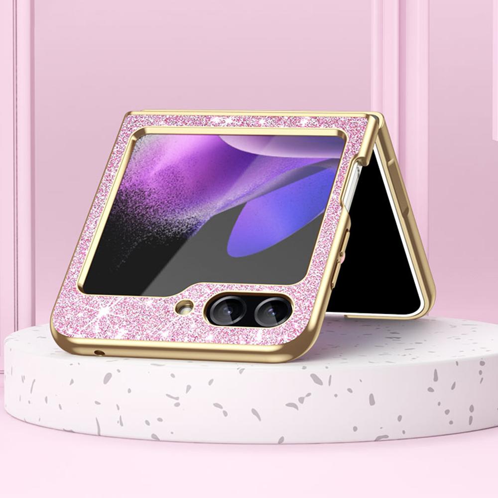 

For Samsung Galaxy Z Flip6 5G Case Leather+PC Phone Cover Sparkle Glitter Pink