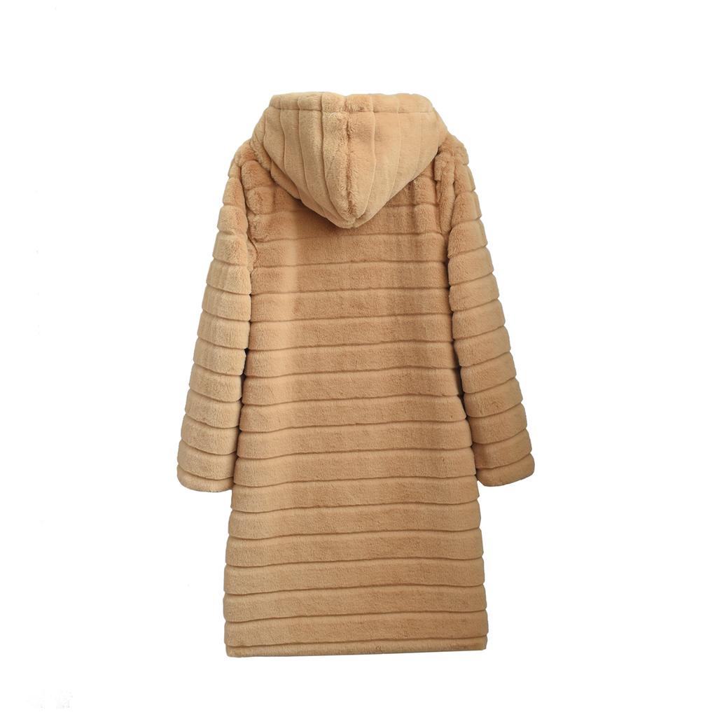 Women's Fashion Long Sleeve Plush Waistcoat Faux-Fur Hoodie Top Coat Outwear