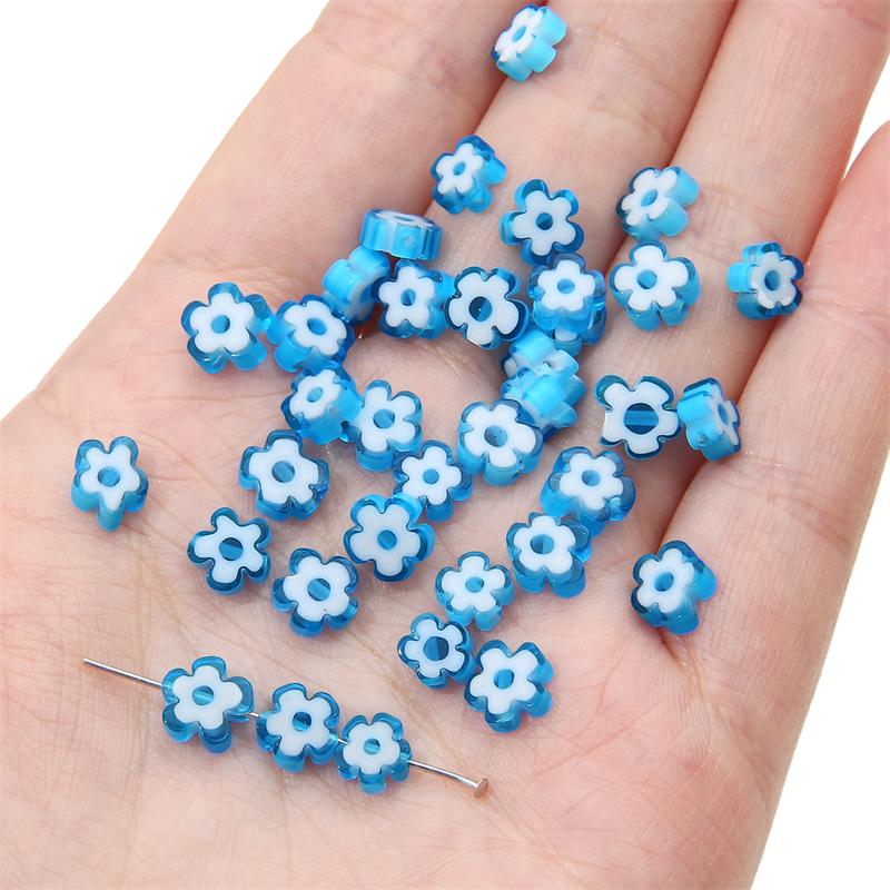 10 Stück 6mm Handgemachte Lampwork Glasanhänger Blumenperlen für DIY Halskette Armband Ohrring Schmuck Basteln