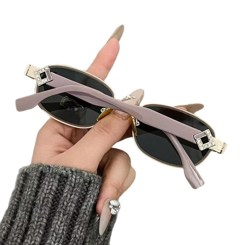 Lunettes de soleil Rétro Européennes Cadre Métallique Ovale Protection UV Strass - 2026 Style Tendance Haut de Gamme