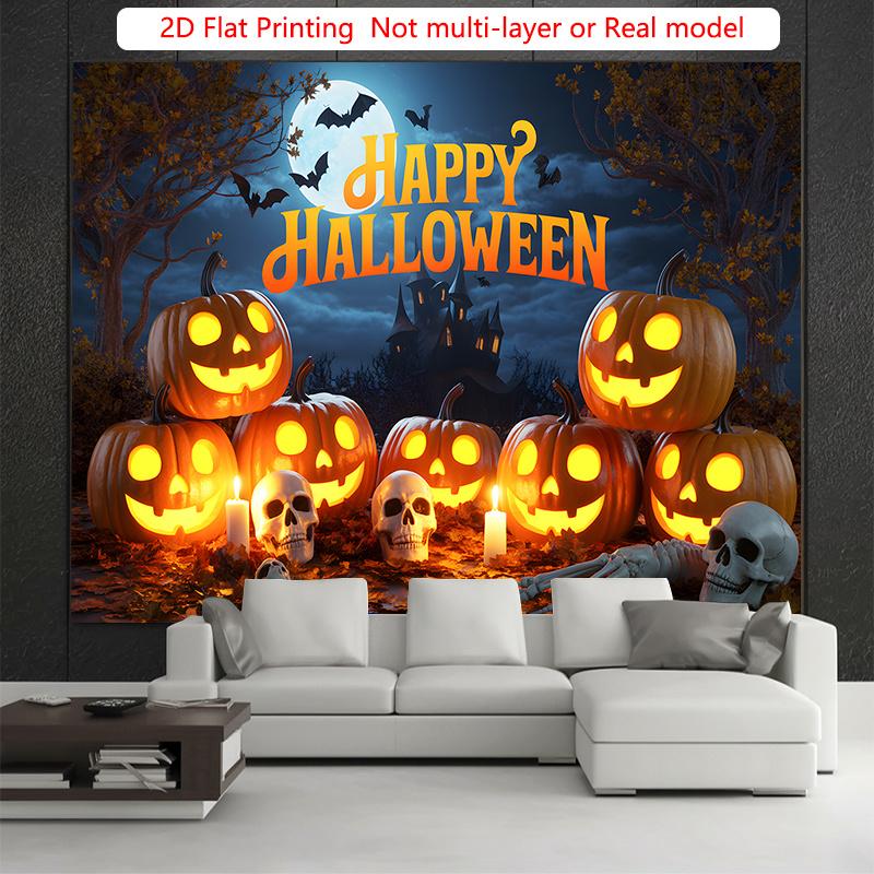 Party Backdrop Halloween Castle Flat Spooky Pumpkin Scary Skulls Photo Background Decor Party Decor