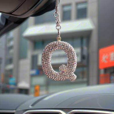 1Pc  Letter Car Rearview Mirror Pendant  Car Decoration Bling Accessory Dangling Creative Shiny Charm