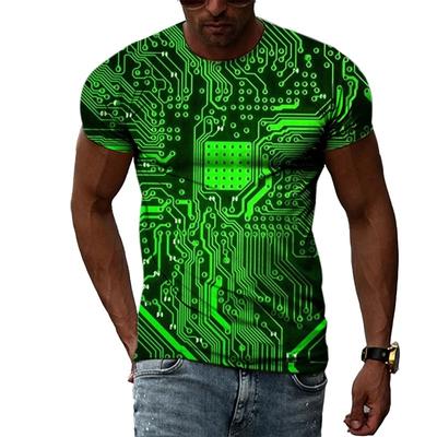 Summer Round Neck 3D Circuit Board Print T-shirts Fashionable Casual Short Sleeved Men's T-shirts