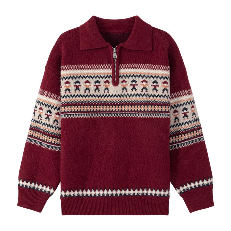 Jungen Fair Isle Strick Polo Pullover