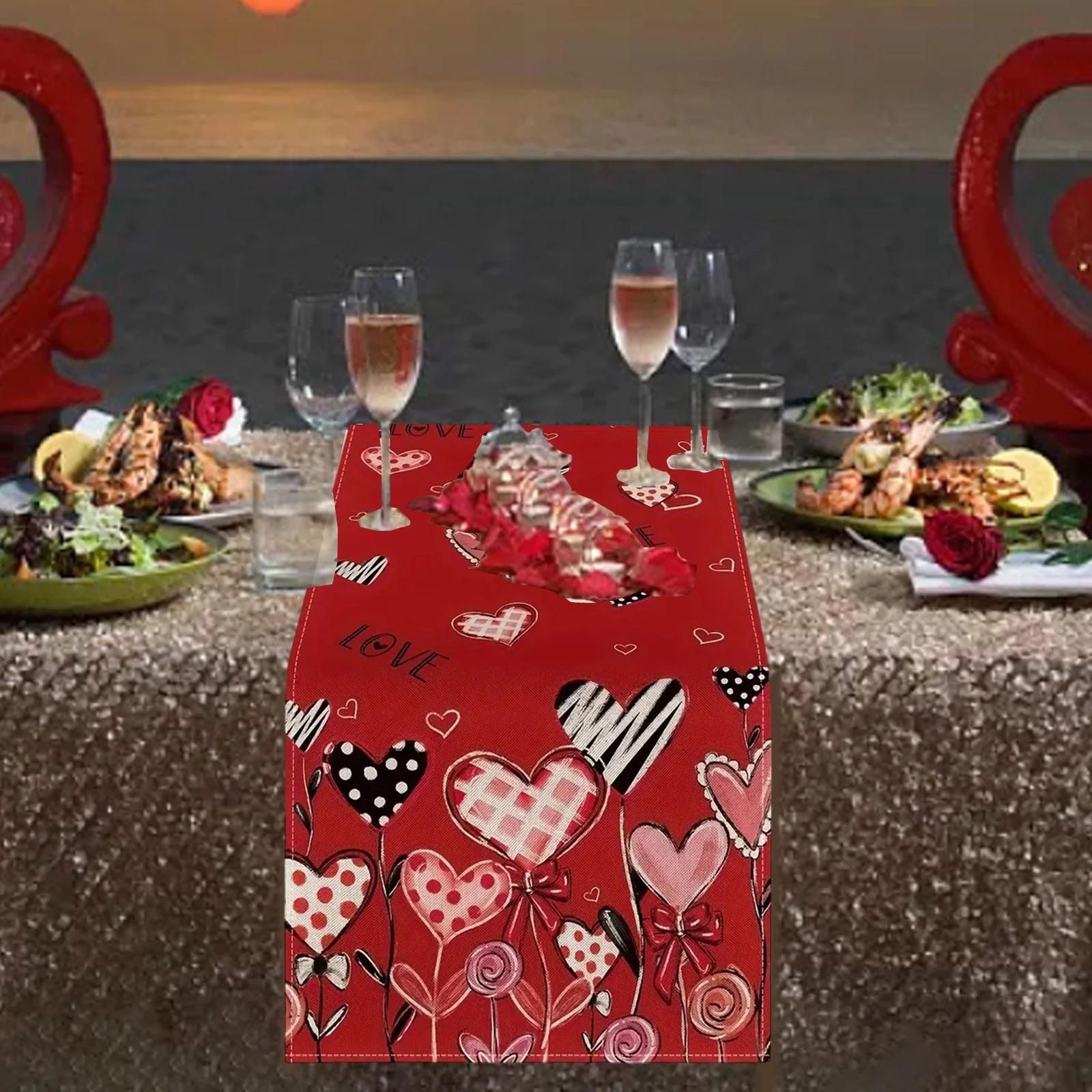 

Valentine s Day Table Runner, Super Soft Tablecloth, Suitable For Catering, Weddings, Kitchens, Parties, Holiday Picnics, And Home Décor. One Size