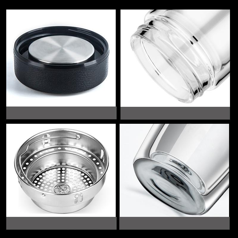 Dwukomorowe Szklanki Przenośny Kubek do Herbaty Mleka Kawy Szklany Kubek do Napojów z Pokrywką Izolacja Termiczna Ochrona przed Oparzeniem Kubek do Picia Wody