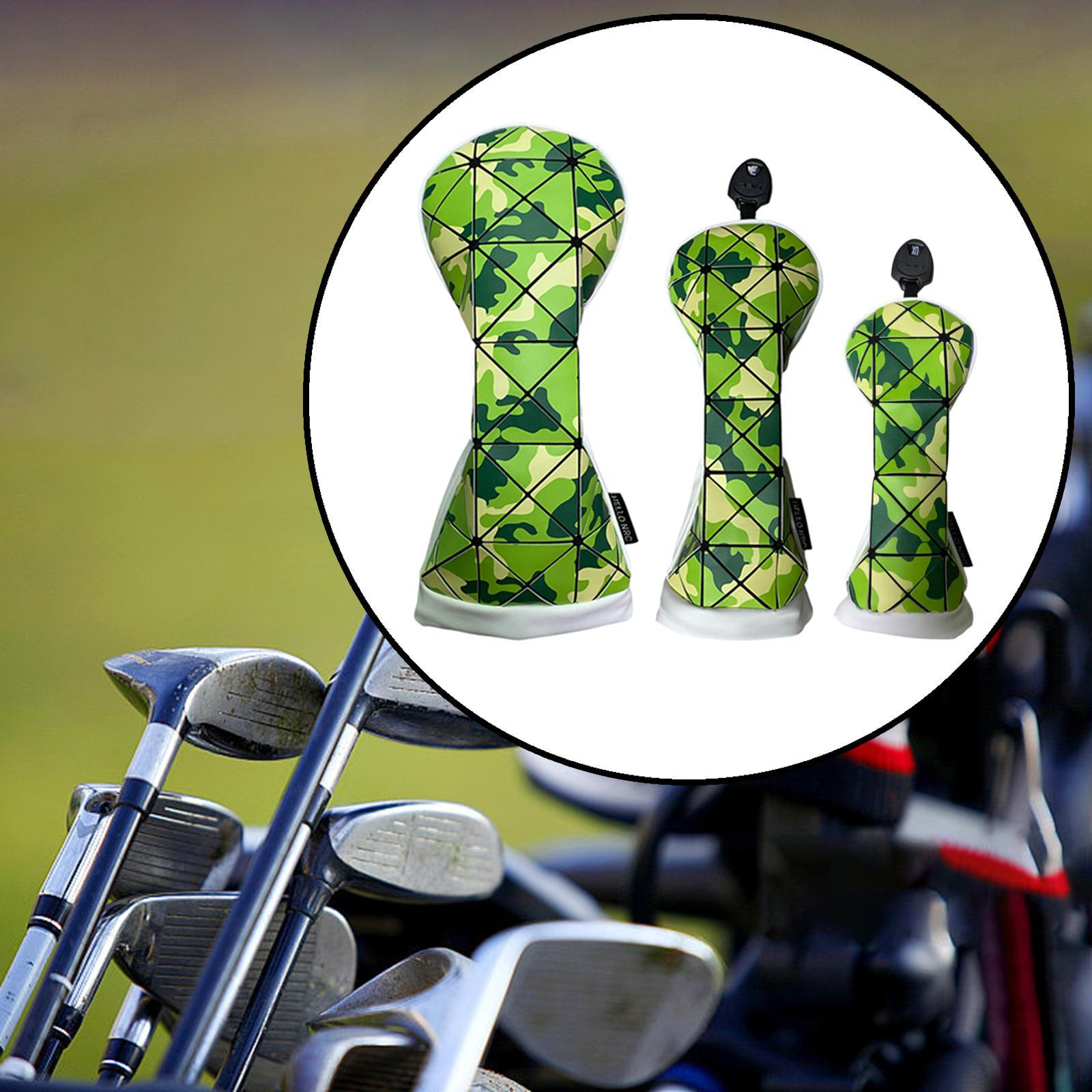 Golf Club Head Cover Headcover Protective Sleeve Universal PU Plush Lined Protectors 3pcs Green