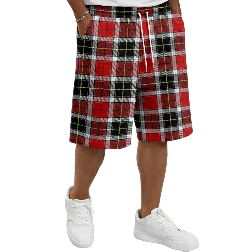 Men's Casual Plaid Drawstring Shorts Relaxed Fit Mid-Length Shorts with Side Pockets Suitable for Everyday Wear