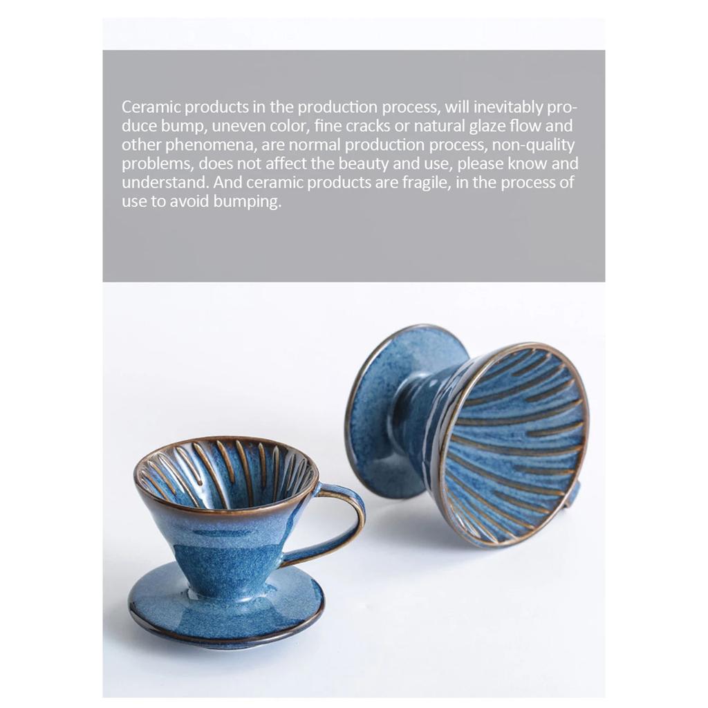 Blue Glazed Ceramic Coffee Filter Durable Heat Resistant Handcrafted Drip Brewer For Pour Over Coffee
