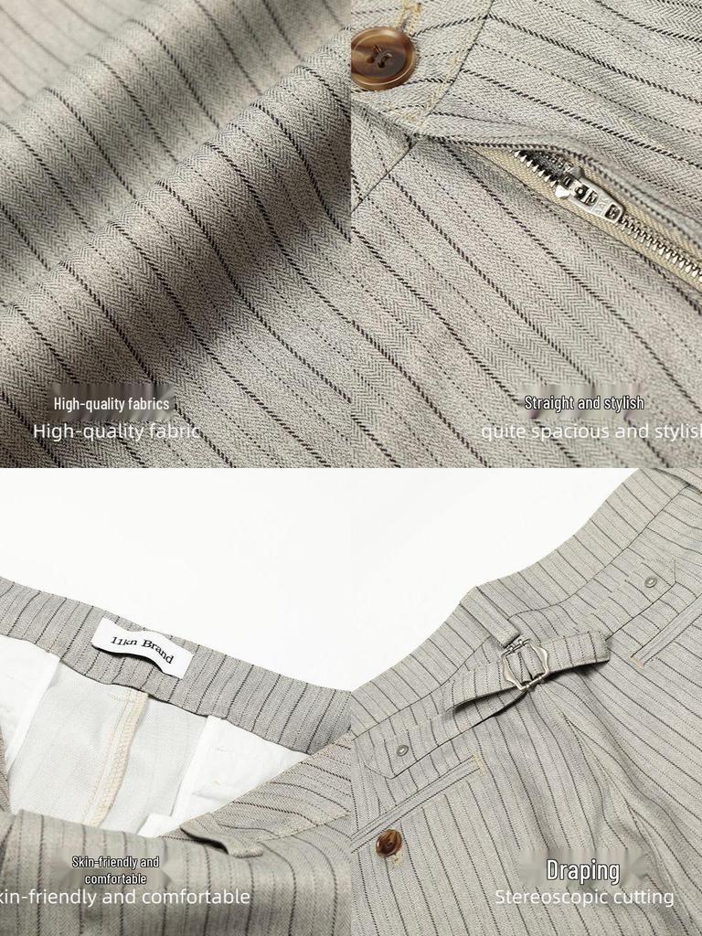 11KN Retro Gray Striped Wide-Leg Suit Pants for Men and Women - Versatile, Trendy, and Slimming Casual Wear