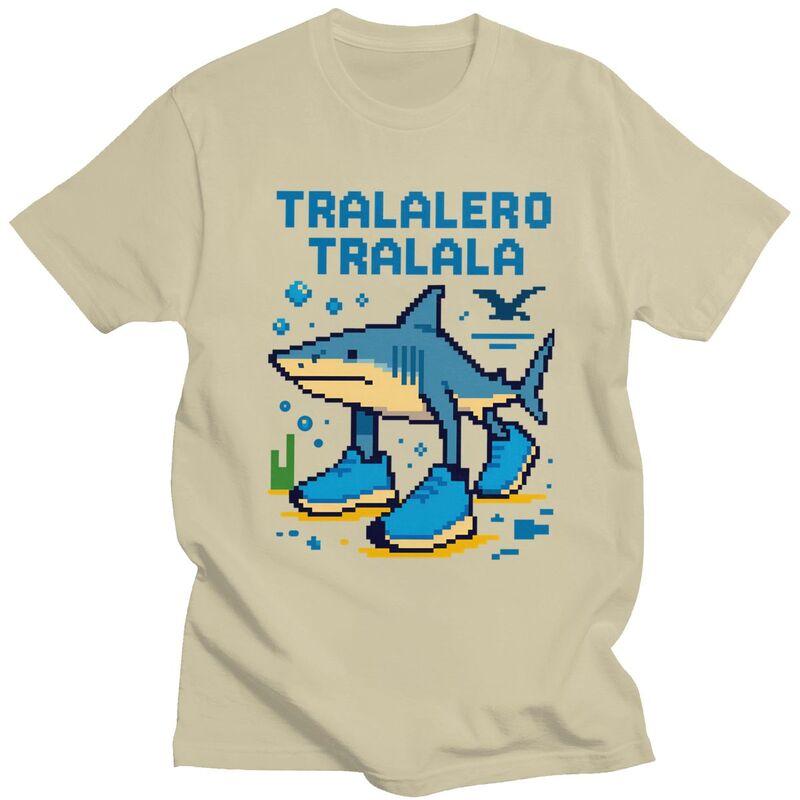 Male Tralalero Tralala Italian Brainrot Meme T Shirts Round Neck Short Sleeve 100 Cotton Tee Shirt Novelty Summer Tyle Clothing