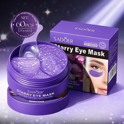 60pcs SADOER Grape Crystal Collagen Eye Mask Anti Dark Circles Under The Eyes Moisturizing Anti-Wrinkles Anti-Aging Eye Patches