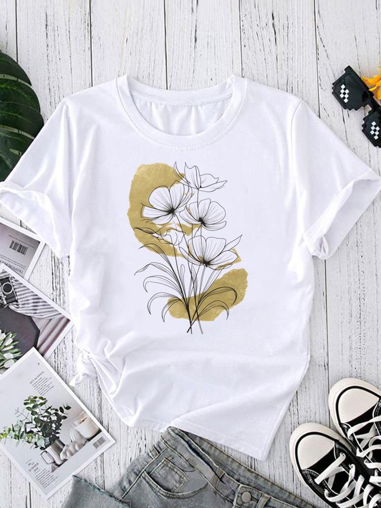 (Asian Size) Women's Top T Clothing feather trend cute Print Short Sleeve T-shirts Fashion Female Casual O-neck Graphic Tee