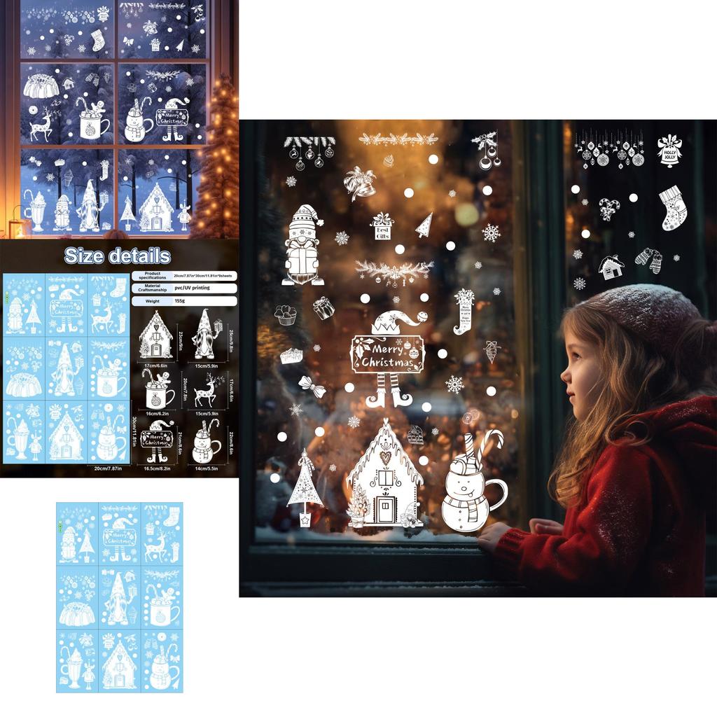 Weihnachts Schneeflocke Rentier Fensteraufkleber mit statischen Glasaufklebern für Feiertagsdekoration