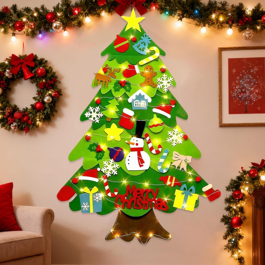 Non-woven Felt Christmas Tree Decorations kits For Toddlers Handmade DIY Felt Christmas Tree Ornament Pendant With LED Lights