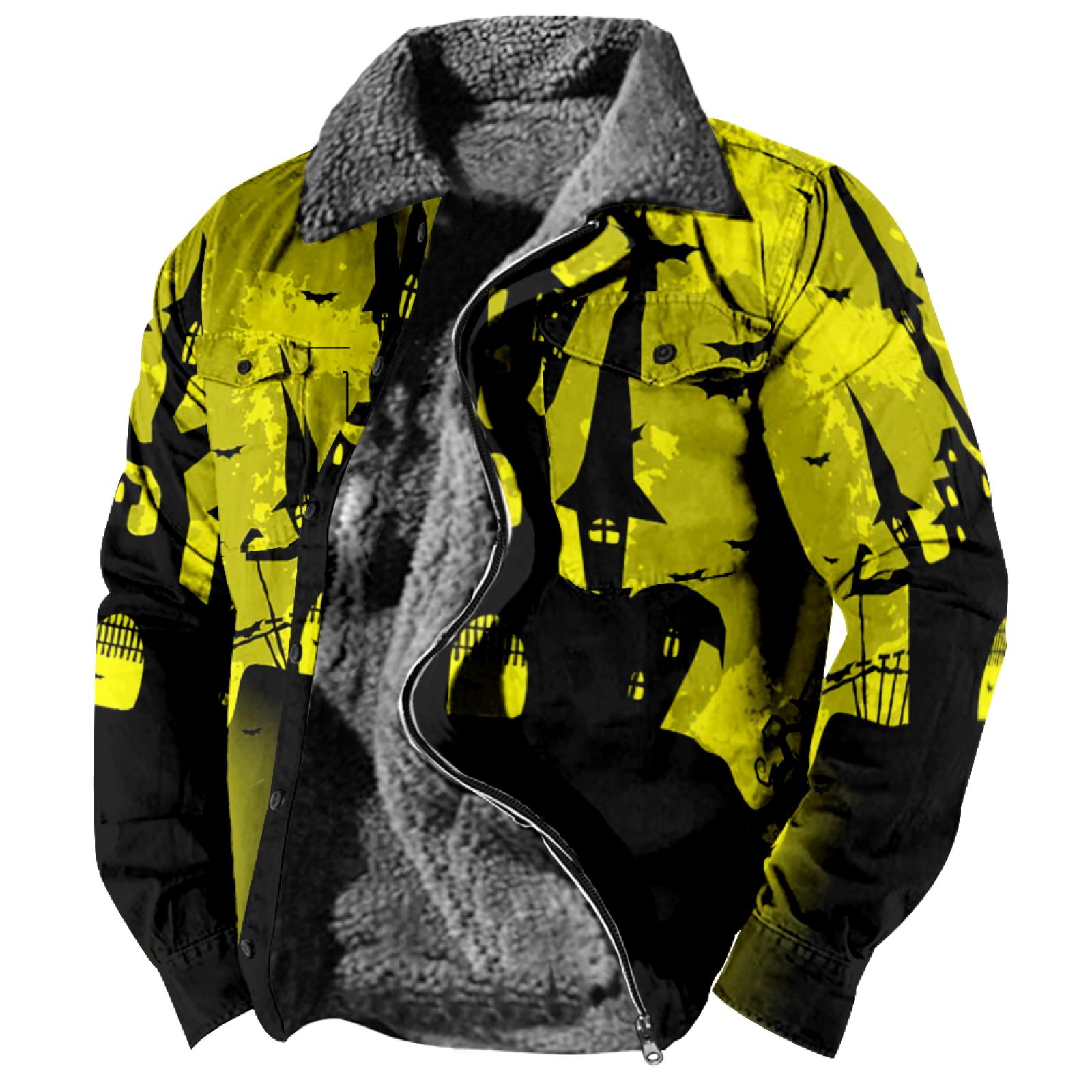 

Мужская зимняя Повседневная куртка на пуговицах с длинным рукавом и принтом на Хэллоуин, толстое пальто XL жёлтый