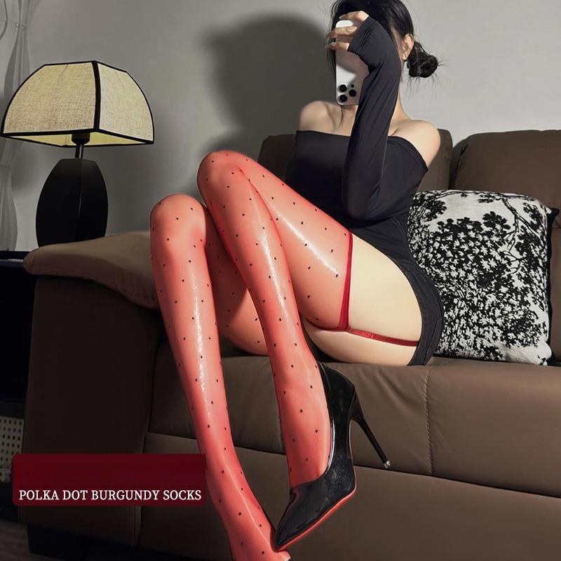 Women Stockings Aurora Polka Dot Printed Sockings Ultra-Thin Oil Shiny Long Tube Knee Socks Night Club Wear Exotic Lingerie