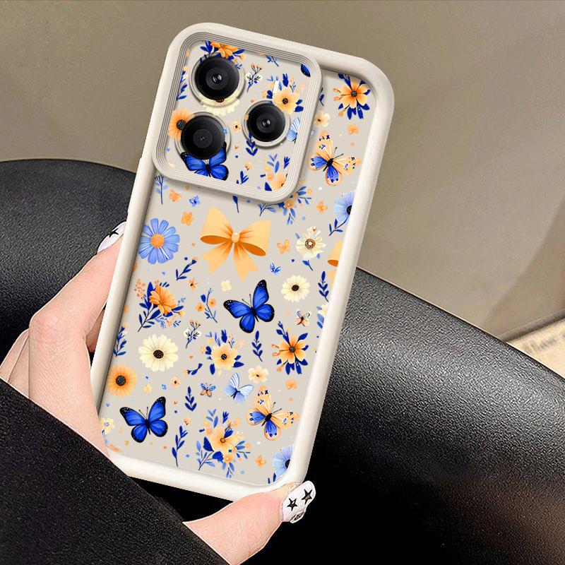 Blue Butterfly Floral Pattern Case For Xiaomi 14T 13T 11T Pro Funda Redmi Note 14 13 Pro 5G 4G 12 11 Shockproof Bumper Silicone Cover