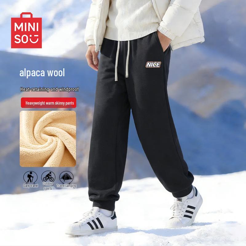 MINISO Men s Alpaca Fleece Lined Tapered Jogger Pants L