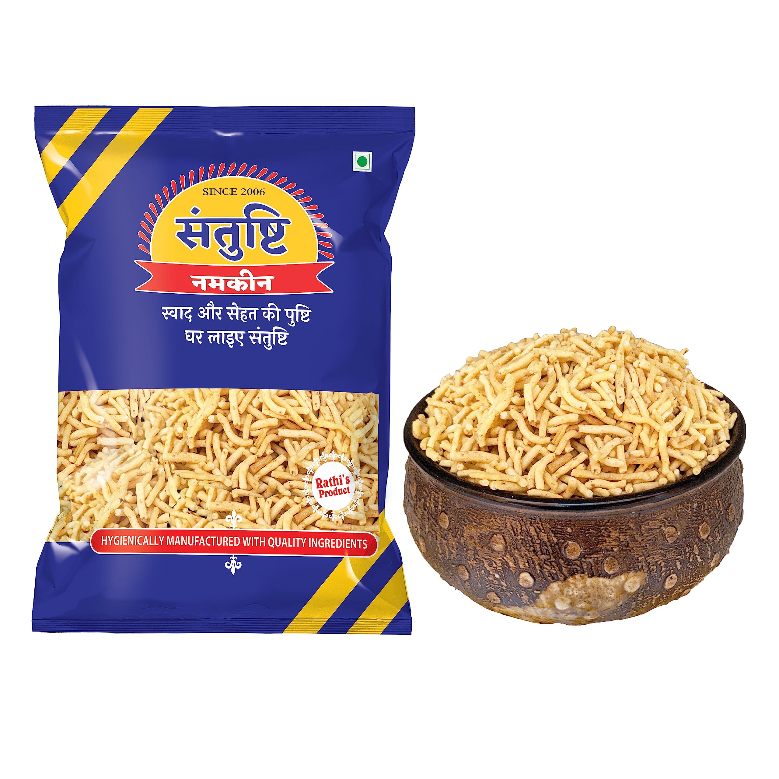 Santushti Namkeen Authentic Ujjaini Poha Sev-400gm | Crispy Medium Spicy Indian Snack Made in Groundnut Oil | Traditional Tea Time Snack |